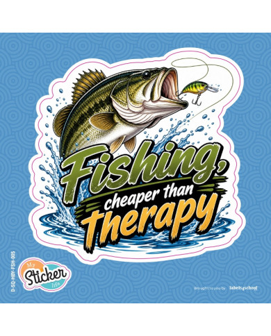 My Sticker Life  - Fishing cheaper than therapy  - Bass  (005) 9cm(H) x 9cm(L) Sticker