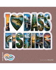 My Sticker Life  - I love bass fishing  - Bass  (008) 7.5cm(H) x 9.5cm(L) Sticker