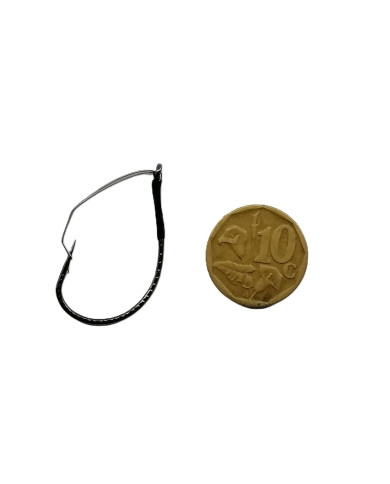 CMF Bass Weedless Wacky Hook 2/0 4pc (10c piece not included  for scale purposes )