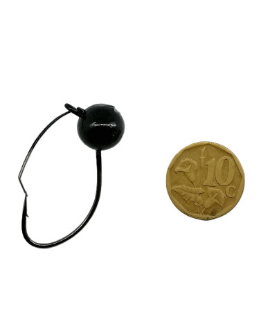 CMF Bass Weedless Wacky Jighead Hook 1/0 1/5oz Black 4pc (10c Piece not included - used for scale )