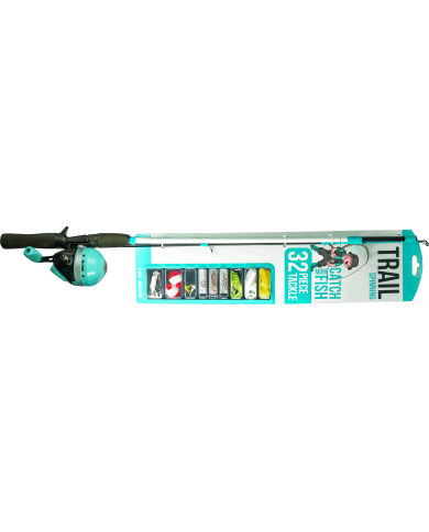 Fun Tackle Trail Spincast Telescopic Turquoise Combo + 32pc tackle kit