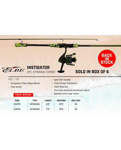 Elbe Instigator 7ft Medium 2pc Spinning Rod/ Instigator 3000 Combo