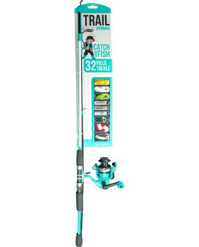 Fun Tackle Trail Spinning 2pcTurquoise Combo + 32pc tackle kit