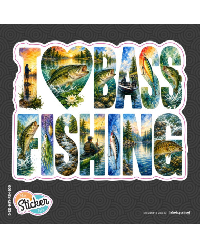 My Sticker Life  - I love bass fishing  - Bass  (009) 7.5cm(H) x 9.5cm(L) Sticker
