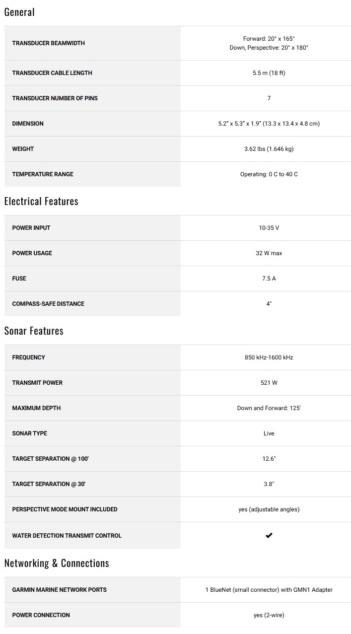GARMIN LIVESCOPE 2 LVS42HD SPECS