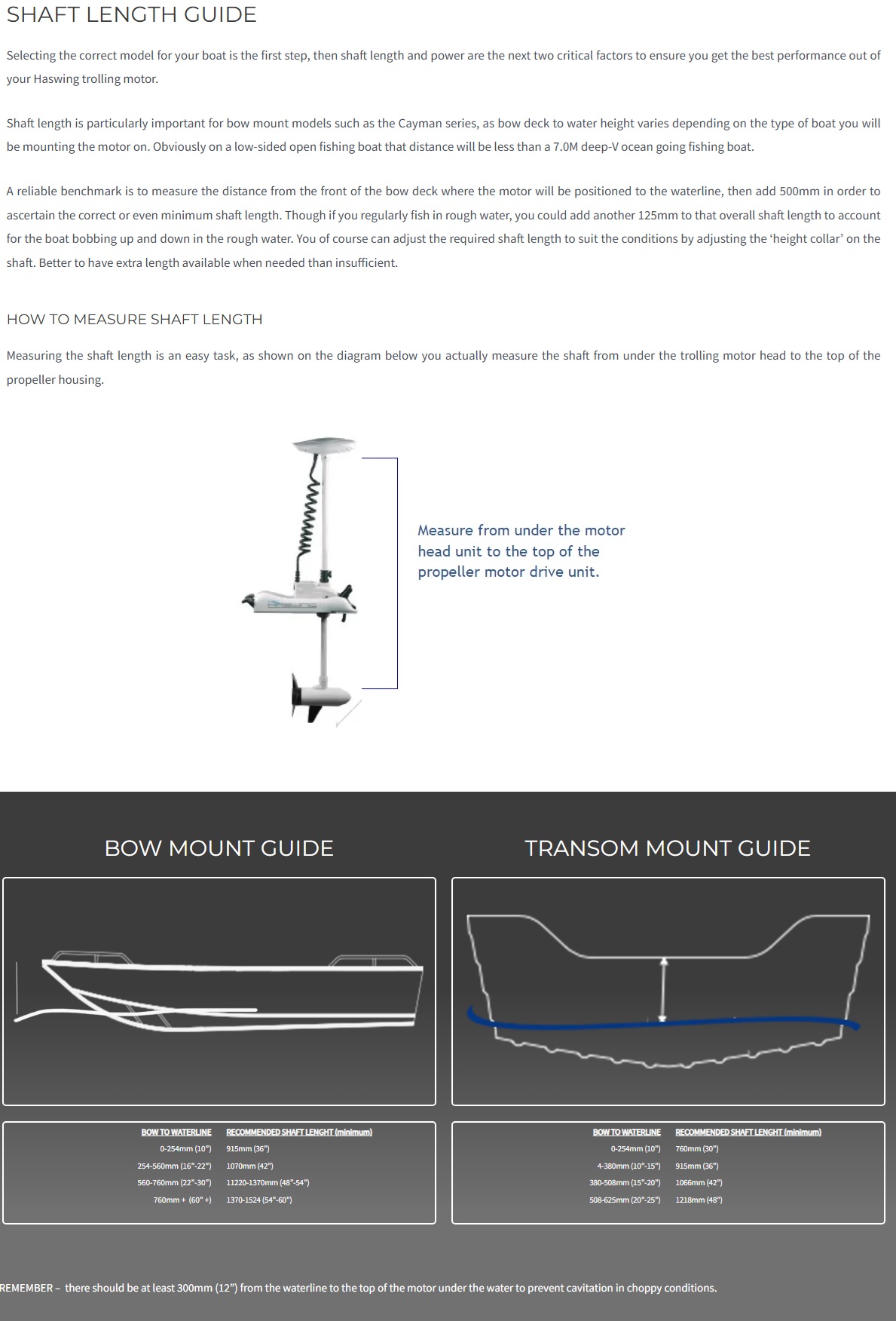 Haswing Trolling Motor Shaft Length Guide